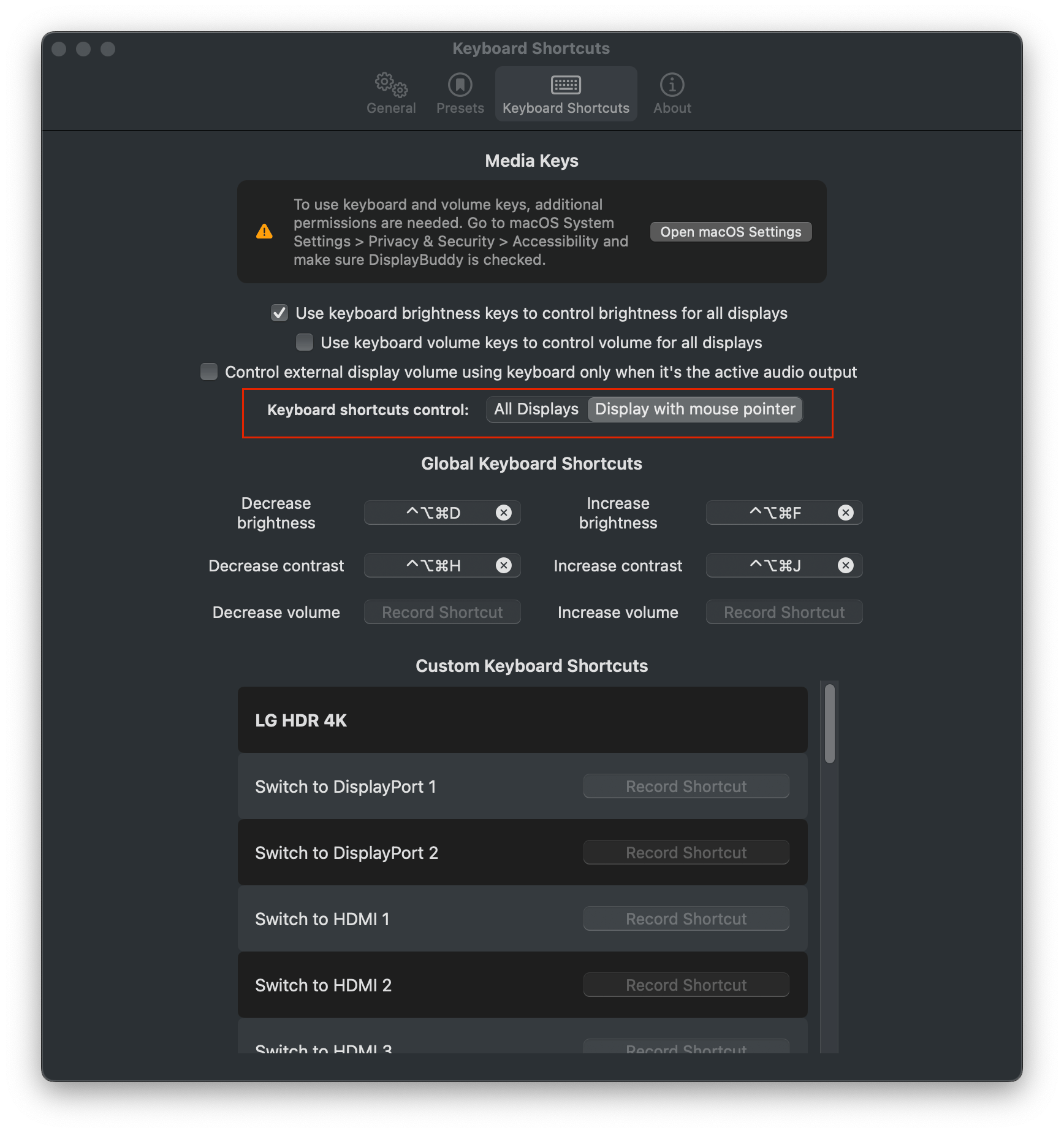 Brightness keys mode